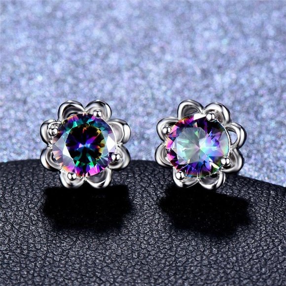 ✨ Round Colorful Micro Pave Zircon Stud Earrings for Women, EVGG1034 - Picture 1 of 5